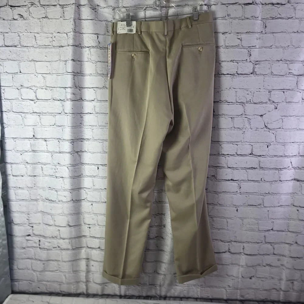 Bill Blass Men's Lido 34x32 Beige Pleated Microfiber Pants